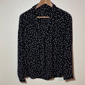 Rachel Zoe Long Sleeve Black and White Heart Print Blouse Size Small Tie Neck